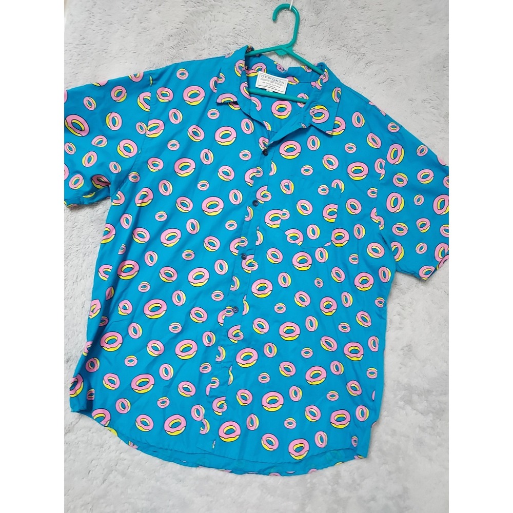 Odd Future Shirt Men XL Donut All Over Print Button Up Short Sleeve Blue OFWGKTA